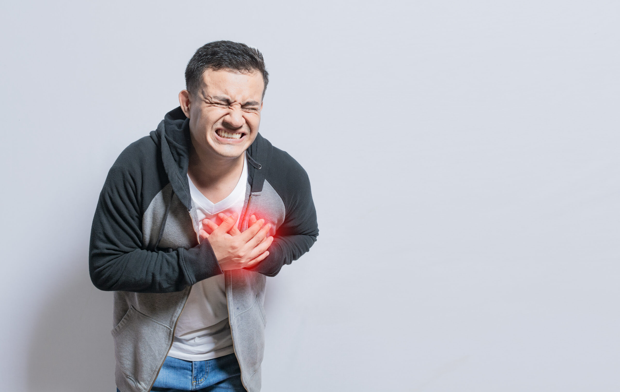 people with chest pain isolated man with tachycardia man with heart pain isolated background young man with chest pain isolated scaled